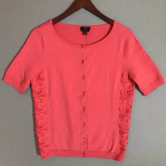 NWT Talbots PIMA COTTON Cardigan Sweater Size MP Petite Medium Short Sleeve Pink - Picture 13 of 15